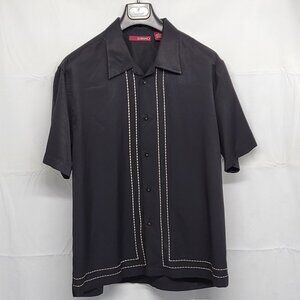 Sobrino Mens Shirt XL  Button Up Short Sleeve Black Embroidered Guayabera Style